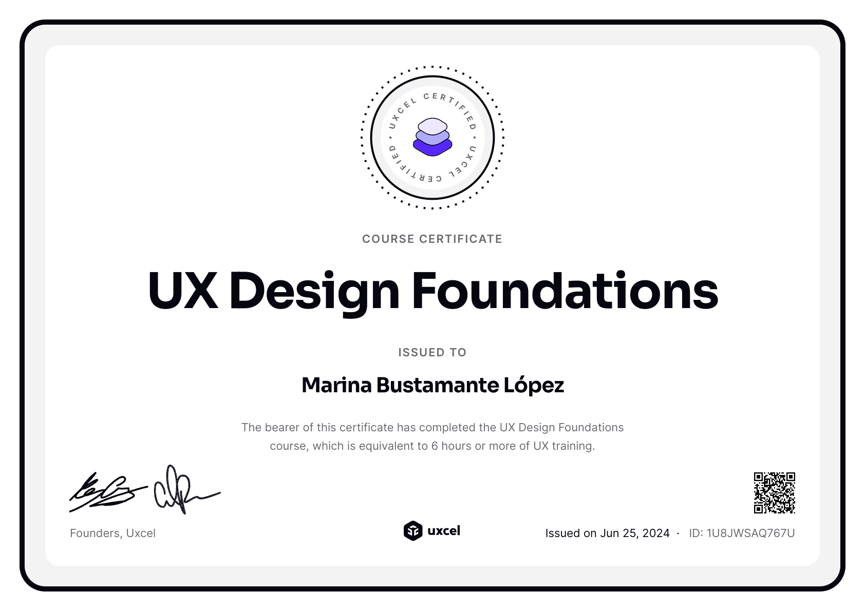 Marina Bustamante López's certificate